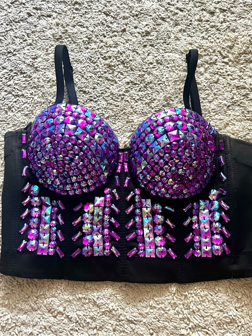 Sequin Rhinestone Corset Top Purple